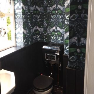 A small but complicated wallpaper job completed! #wallpaper #bathroom #interior #